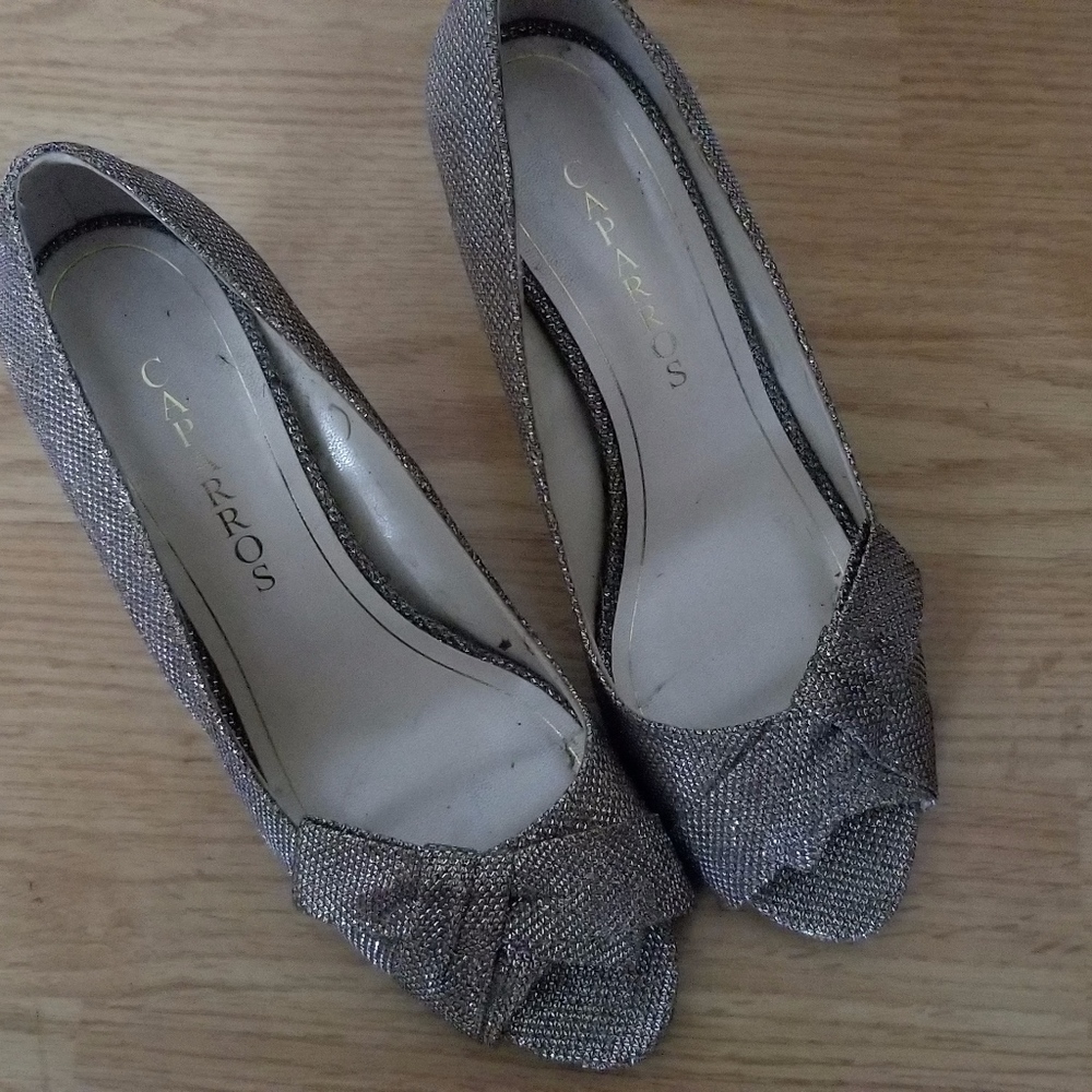 Metallic Side Box Peep Toe Heels